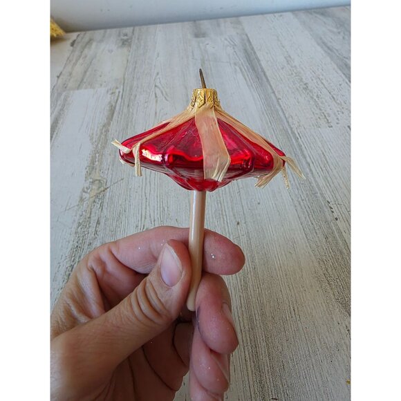 Red glass umbrella Beach tropical Hawaiian ornament Xmas tree thatched - Picture 5 of 7